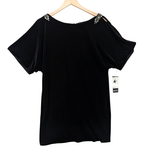 Adrianna Papell Evening Mini Cocktail Dress Black Velvet Cold Shoulder Size 6 - Picture 1 of 16